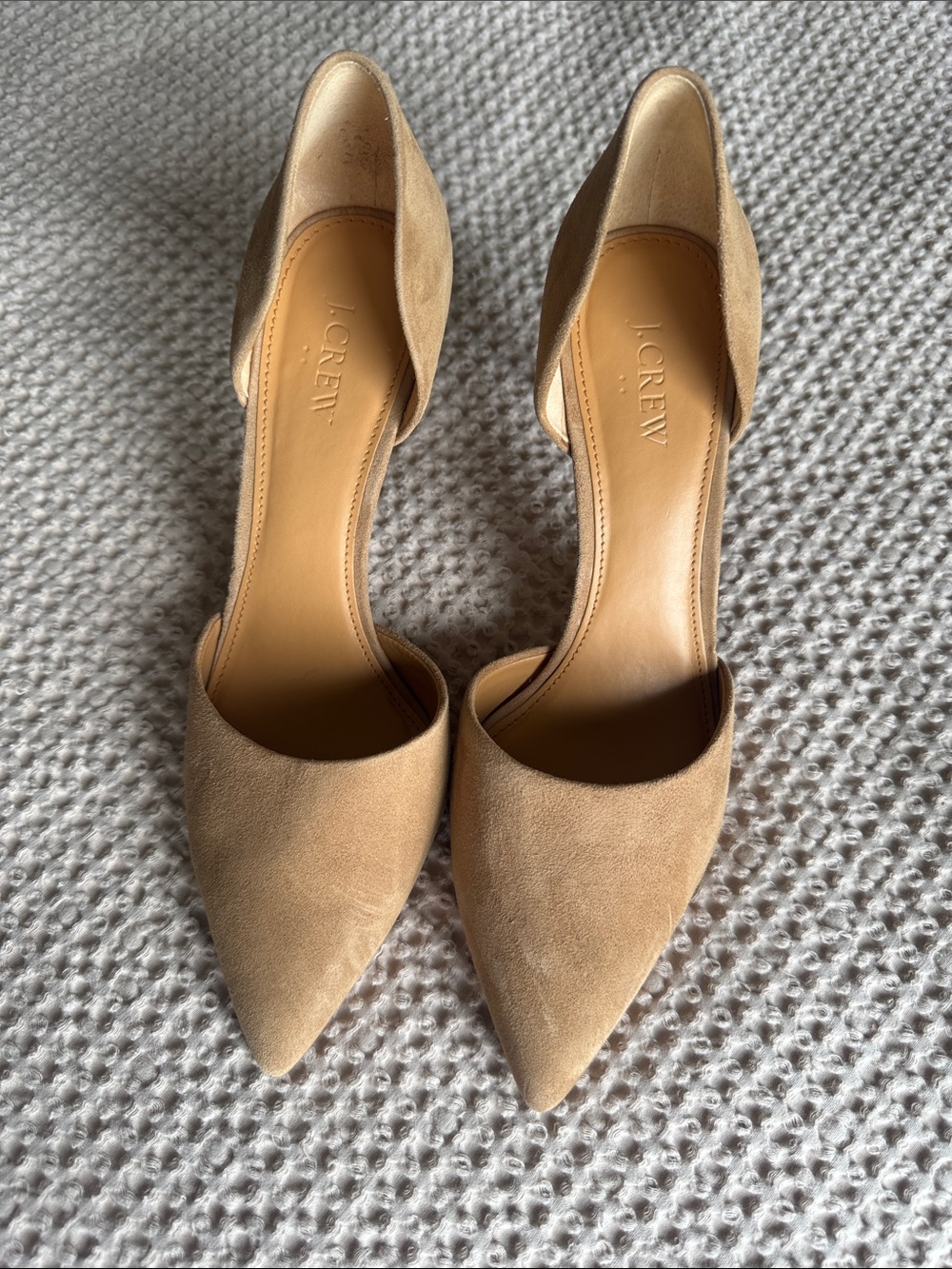 J. Crew Tan Suede D'Orsay Pointed Toe Heels